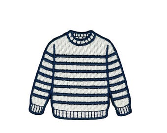 Parche bordado para jersey bretón, rayas azul marino y crema, camisa marinera francesa estilo preppy, parche termoadhesivo, parche de aplique para ropa costera.