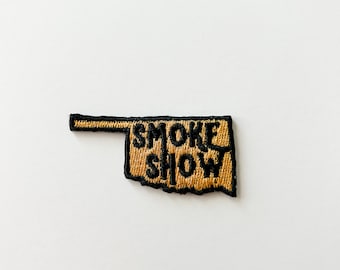 Naszywka z haftem „Oklahoma Smoke Show” do prasowania – naszywka na czapki, ubrania i torby, pokaż swoją pewność siebie w stanie Oklahoma