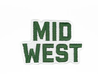 Parche bordado del Medio Oeste, parche con texto verde, parche termoadhesivo de orgullo regional, aplique del Medio Oeste de EE. UU., parche de recuerdo de viaje.