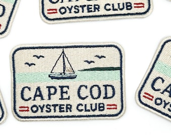 Cape Cod Oyster Club-tygmärke – Broderad kustnära stryktygmärke för skaldjursälskare, nautisk stil, preppy vibbar, strandväskor, jackor