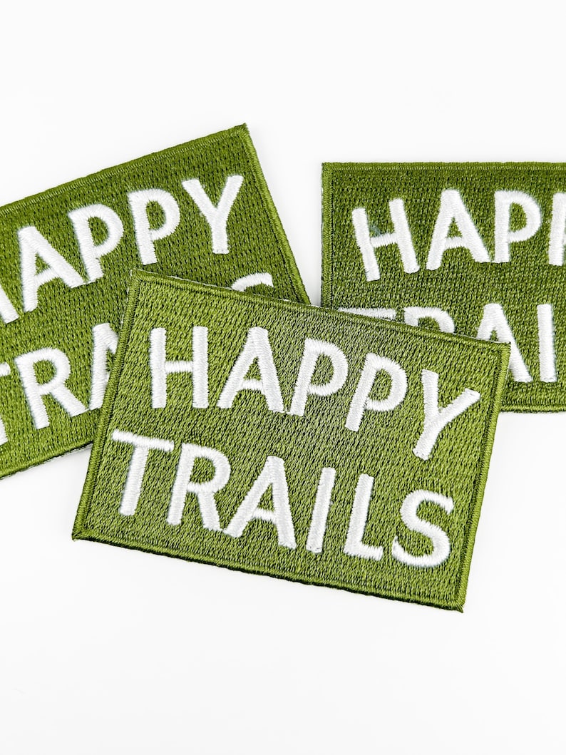 Happy Trails Embroidered Iron-On Patch in Green & White Perfect for Hiking Gear, Backpacks, Jackets Outdoor Adventure Nature Lover Accessory image 4