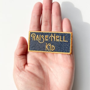 Raise Hell Kid Embroidered Iron-On Patch for Clothing, Hats and Bags | Southern, Outlaw Country Charm, Cowboy, Rodeo Patch for Trucker Hat