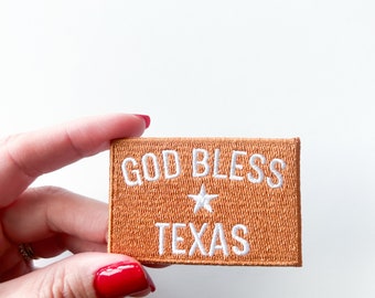 God Bless Texas Iron On Patch Orange Western Cowboy Cowgirl Lone Star Hat Clothing Patch for Bags, Howdy, Country Music Charm, Austin