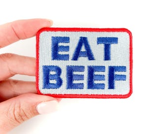 Aufnäher „Eat Beef“ zum Aufbügeln, für Mützen, Kleidung, Taschen, für Bio- und ganzheitliches Leben, Aufnäher mit Bauernhofmotiv