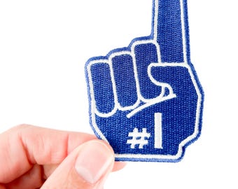 Number One Foam Finger Patch | Sports Fan Embroidered Iron On Patch | Game Day Patch | Cheer Team Spirit Patch | Stadium Tailgate Patch