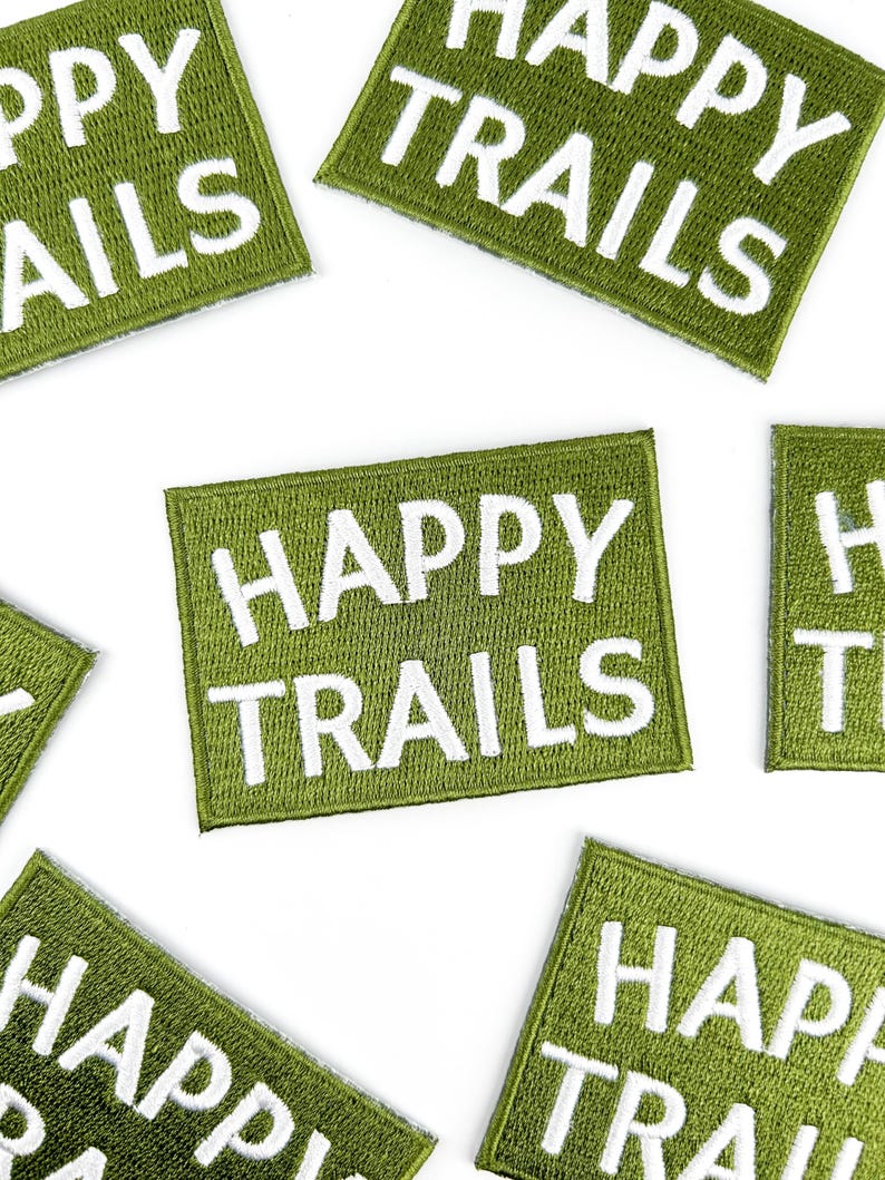 Happy Trails Embroidered Iron-On Patch in Green & White Perfect for Hiking Gear, Backpacks, Jackets Outdoor Adventure Nature Lover Accessory image 2