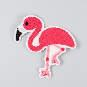 Flamingo Embroidered Iron-On Patch – Tropical Bird Patch – Pink Flamingo Appliqué – Beachy Summer Vibes – Retro Pool Party Accessory