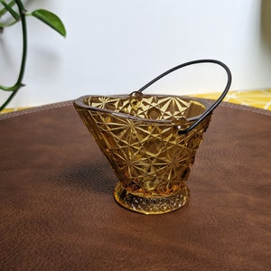 Small Amber EAPG Daisy and Button &quot;Skuttle&quot; Coal Bucket Toothpick Holder