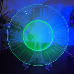 Vintage Depression Glass Plate with Uranium Glow