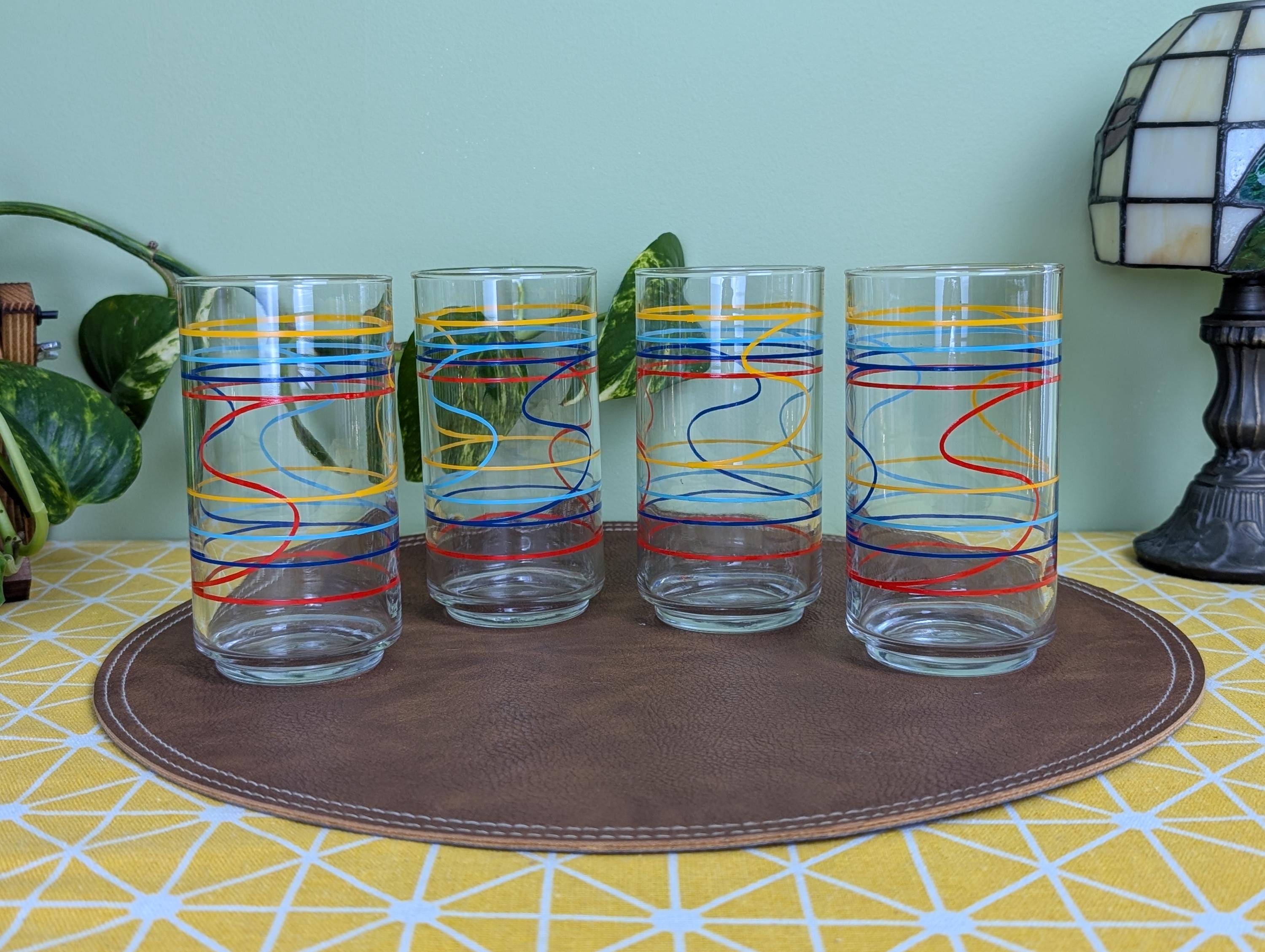 Set of 4 Vintage Anchor Hocking 80's Colorful Swirl Squiggly Line Tumbler  Glasses - Etsy