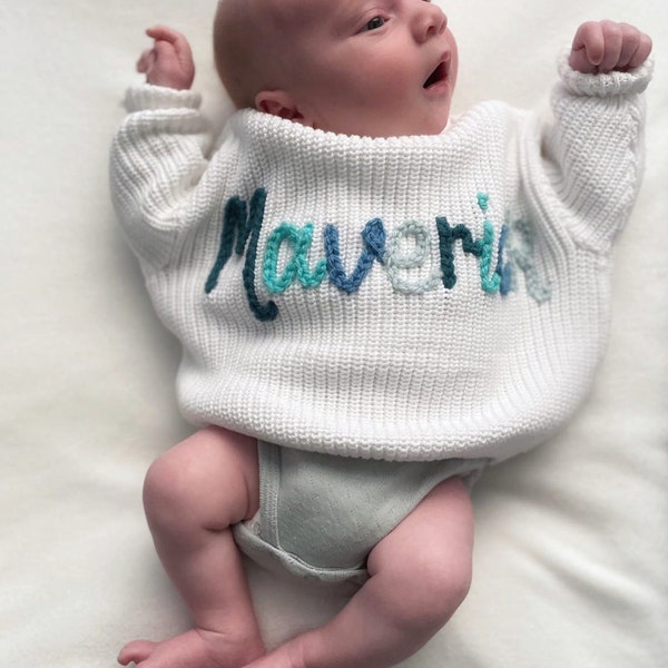 Personalised Childrens Name Jumper Oversized Personalised Jumper Hand Embroidered Name Sweater Childrens Birthday Gift