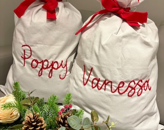Personlig stor jultomtesäck: Handbroderad presentsäck i canvas