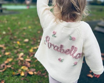 Personalised Hand Embroidered Toddler Name Cardigan Name Cardigan Hand embroidered cardigan big brother big sister announcement caridgan