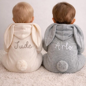 Personalised Easter Bunny Outfit Hand Embroidered Easter Knit Romper First Easter Gift
