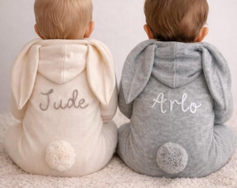 Personalised Easter Bunny Outfit Hand Embroidered Easter Knit Romper First Easter Gift