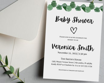 Greenery Baby Shower Invite | Baby in Bloom Baby Shower Invite | Baby Shower | Editable Baby Shower Invite | Eucalyptus Baby Shower Invite
