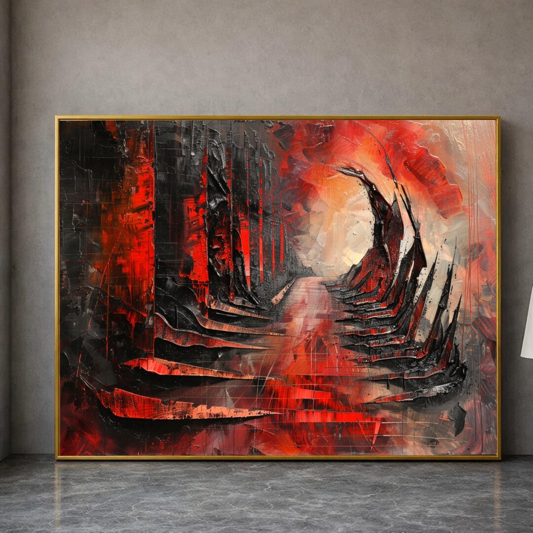 Dramatic Red and Black Abstract Canvas, Modern Artistic Wall Decor ...