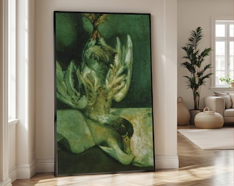 Salvador Dali-eend stilleven canvas muurkunst, surrealistisch dierenschilderij, kunst woondecoratie, donkergroene achtergrondkunstwerken