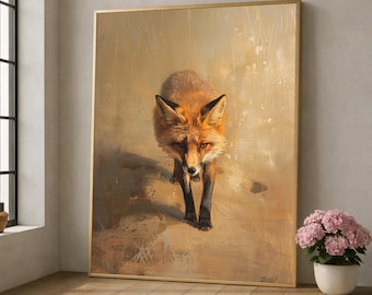 Majestic Fox Stroll Canvas Wall Art, Wildlife Animal Portrait, Rustic Nature Decor, Forest Creature Canvas, Ready to Hang