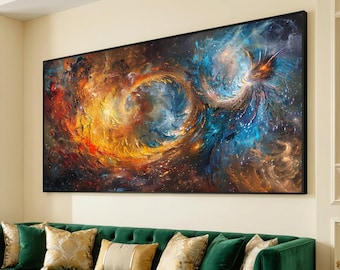 Cosmic Vortex Abstract Canvas, Galaxy Swirl Wall Art, Space Nebula Painting, Colorful Universe Canvas, Modern Home Decor Artwork