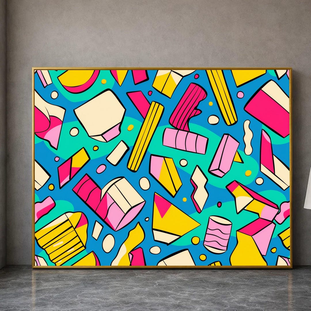 Vibrant Geometric Shapes Canvas, Colorful Abstract Wall Art, Modern ...