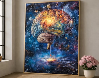 Cosmic Brain Galaxy Canvas, Surreal Space Art, Abstract Universe Wall Art, Brain and Planets Canvas, Modern Science Decor