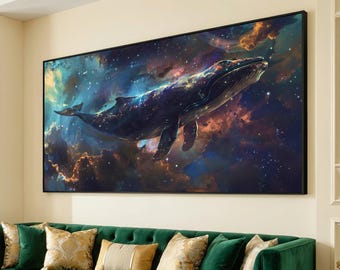 Cosmic Whale Galaxy, Celestial Space Canvas, Fantasy Animal Wall Art, Universe Ocean Design, Mystical Nature Canvas Decoration