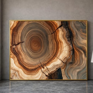 Rustic Wood Rings Canvas, Natural Tree Trunk Slice Wall Art, Organic Wood Grain Decoration, Earth Tone Canvas for Home