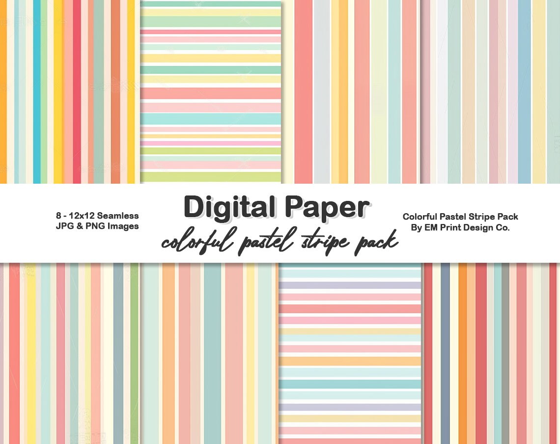 Colorful Pastel Stripe Seamless Digital Paper Pack - Etsy