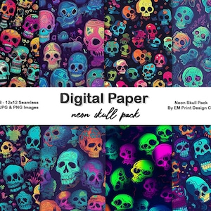 Neon Skull Seamless Digital Paper Pack