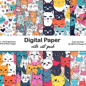 Cute Cat Seamless Digital Paper Pack