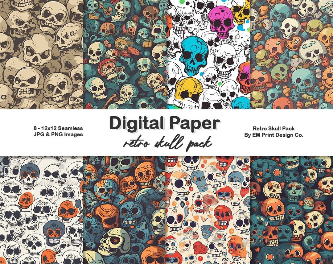 Retro Skull Seamless Digital Paper Pack - Etsy