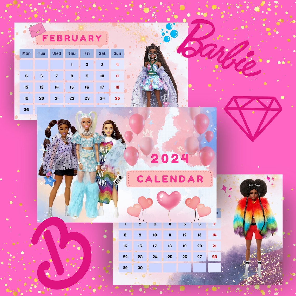 Barbie Desk Calendar / Printable Calendar / Barbie Calendar / Barbie