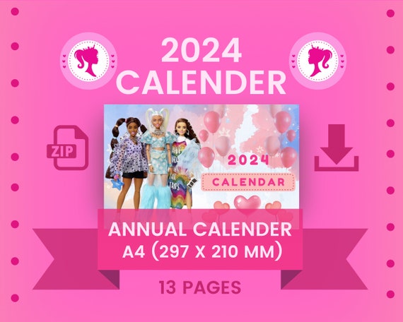 Barbie Desk Calendar Printable Calendar Barbie Calendar Barbie Printable Calendar Digital Calender Barbie Monthly Planner Etsy Canada
