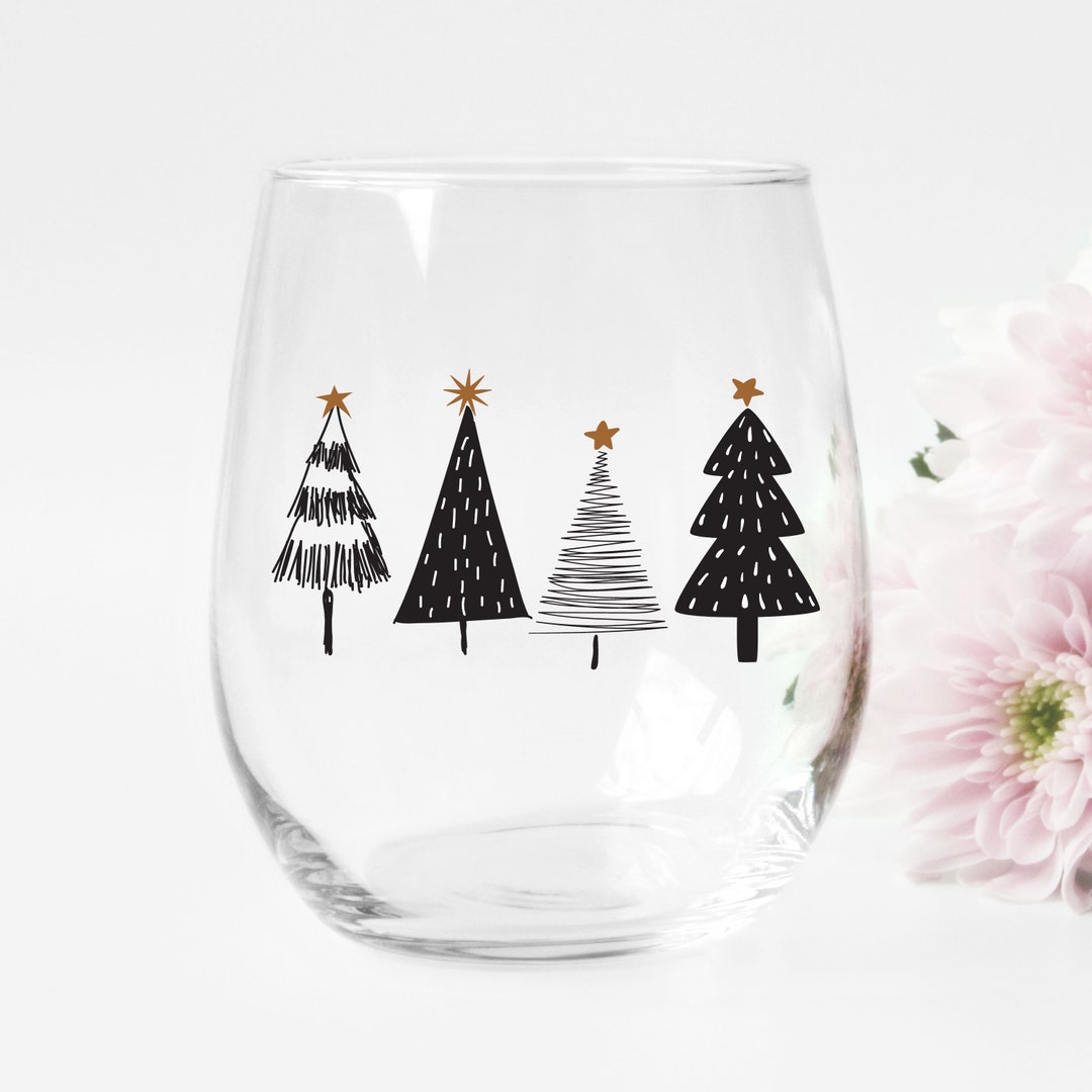 Christmas Wine Glass Christmas Tree Wine Glass Stemless Holiday Wine Glass Gift Stemless Wine