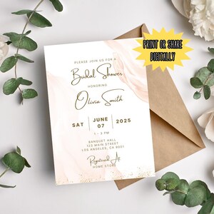 Blush Pink Rose Gold Bridal Bridal Shower Invitation Template Elegant Modern Minimalist Neutral Wedding Invite Spring Summer Fall Winter