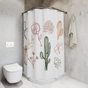 Boho Cactus Shower Curtain Boho Flower Bathroom Decor Cactus Home Decor Boho Home Decor Boho Bath Accessories Southwest Decor Desert Decor