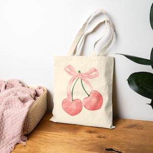 Coquette Cherry Tote Bag Gift Coquette Tote Girly Tote Coquette Purse Cute Cherry Lover Gift Vintage Bows Cherries Bag Reusable Grocery Bag