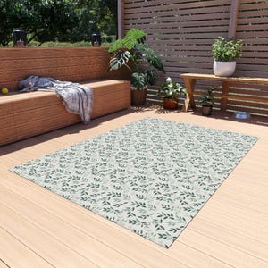 Botanical Leaf Rug Boho Neutral Sage Green Rug Farmhouse Indoor Outdoor Area Rug Outdoor Rug Patio Plant French Garden Home Decor Patio Deck