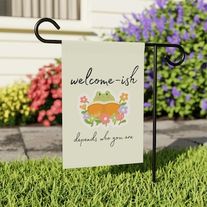 Funny Welcome Garden Flag Gift Silly Floral Frog Retro Flower Yard Banner Sign Book Lover Flag Funny Yard Flag Frog Sign No Solicitors
