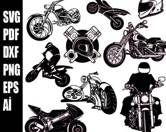 Paquete SVG de motocicleta, Moto Svg, Clipart de motocicleta, Paquete de motocicleta, Archivos de motocicleta para Cricut svg png ai pxf png