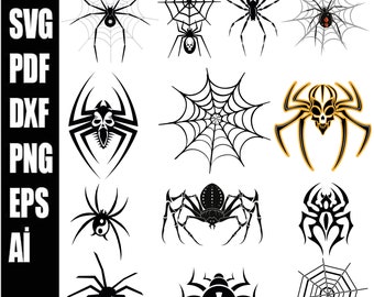 Spider Dxf, Spider Svg, teia de aranha svg, inseto svg, teia de aranha svg, halloween svg, clipart, silhueta, Spider svg png ai dxf