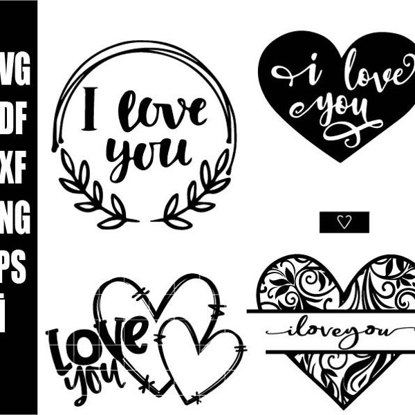 Love you SVG cut file for cricut and silhouette with heart detail and swashes | Valentines Day SVG, PNG, eps,ai