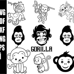 Monkey SVG, instant Download, Monkey Clip Art, Baby Monkey Svg Jungle dxf Monkey png Cute Monkey Svg Animal eps Sweet Baby Monkey svg ai png