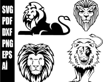Lion SVG - eps - dxf - 300dpi - PNG - JPG Lion Face Svg Cut File for Cricut, Lion Silhouette svg png ai