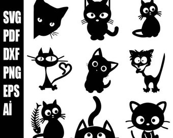 Cat SVG, Black Cat svg, Cat Bundle svg, Peeking Cat svg, Hallowen svg, Cat Decal, Cricut Silhouette, Cut Cut Files svg png ai