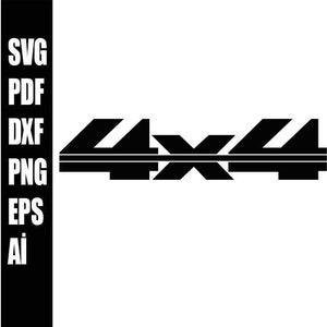 May include: Black and white graphic design of the text "4x4" with a horizontal line through the middle.