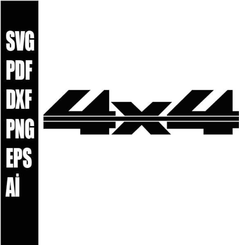 May include: Black and white graphic design of the text "4x4" with a horizontal line through the middle.