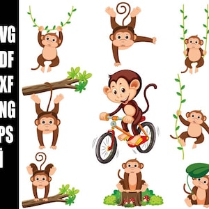 Monkey SVG, instant Download, Monkey Clip Art, Baby Monkey Svg Jungle dxf Monkey png Cute Monkey Svg Animal eps Sweet Baby Monkey svg