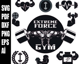 Fitnessstudio svg Bundle, Übung svg, Fitness svg, motivierend svg, Training Shirt svg, Gym Zitate svg, digitale Dateien extreme Kraft Gym svg png ai